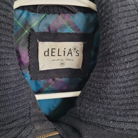 Vintage dELiA*s Women's Navy Blue Toggle Pea Coat M Wool Blend Jacket Y2K Preppy - Picture 7 of 13